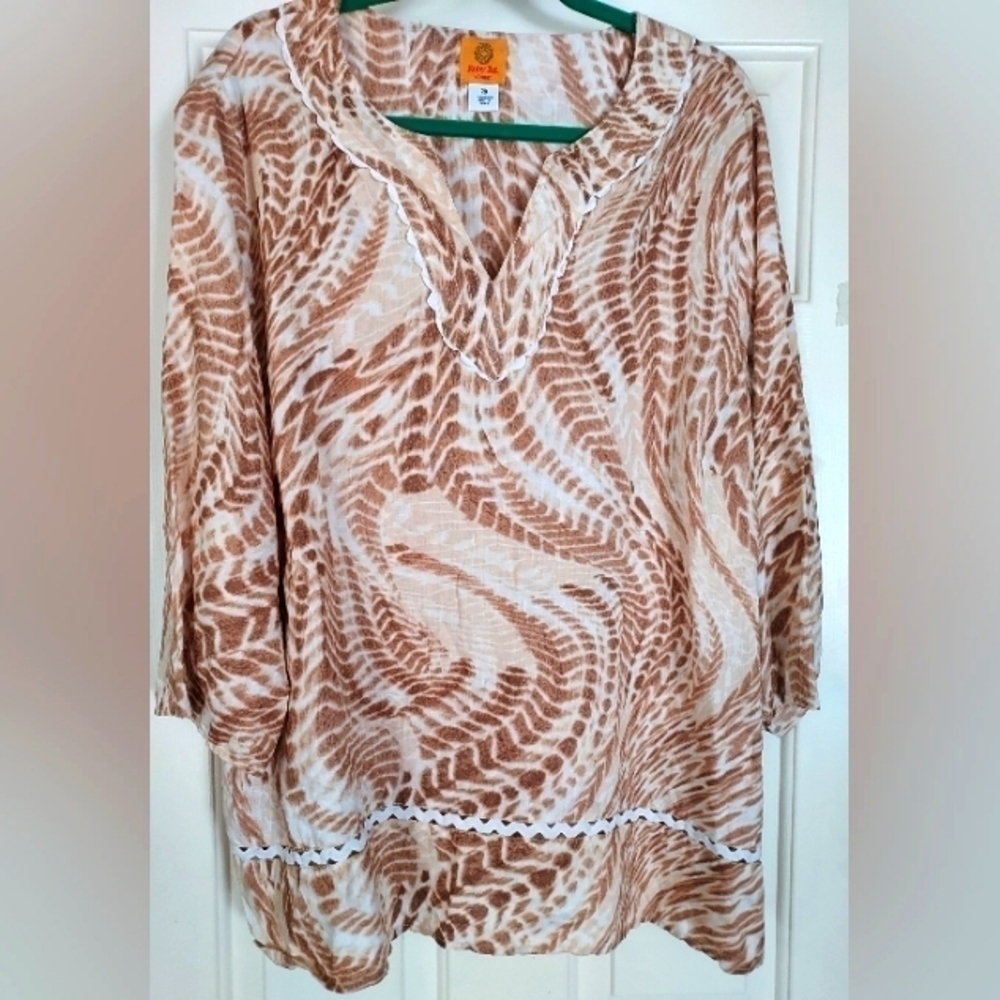 Nwot-ruby Rd. Plus Size Boho Style Cream Color  3/4 Sleeve Tunic Top Size 2X